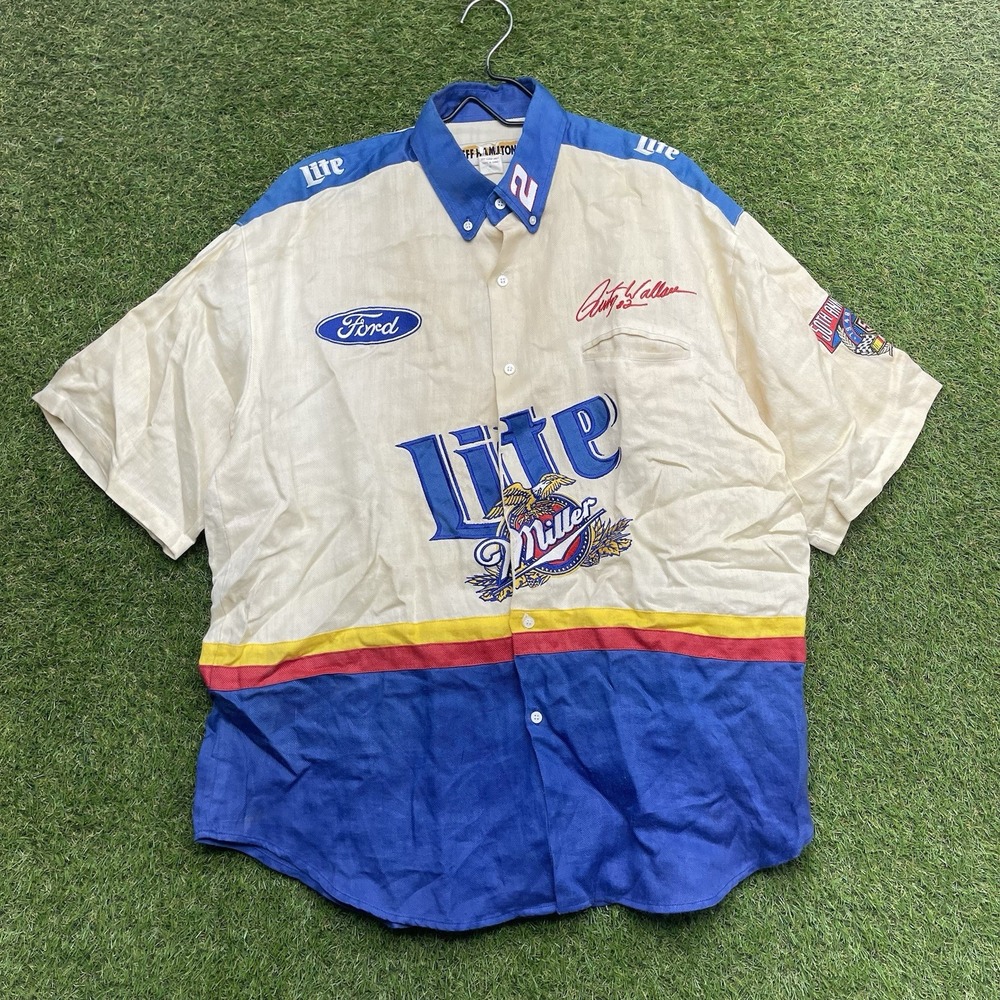 RUSTY WALLACE Miller Lite Shirt Mens XL Jeff Hamilton Racing JH Designs Button